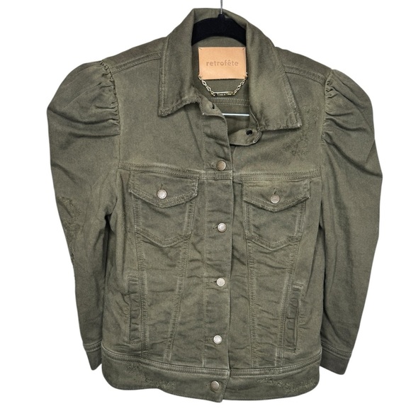 RETROFETE Ada Denim Jacket Army Green Size S - Picture 3 of 10